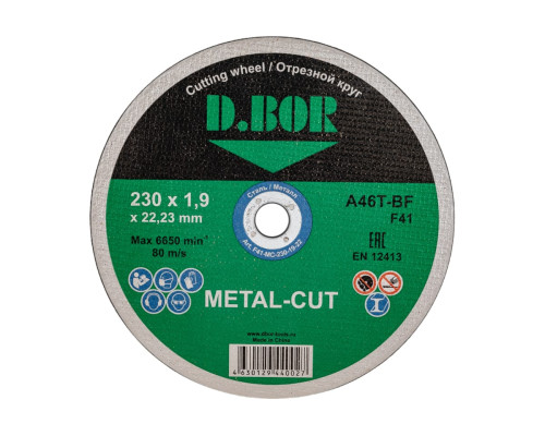Диск отрезной по металлу METAL-CUT (230x1.9x22.23 мм; A46T-BF; F41) D.BOR F41-MC-230-19-22