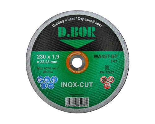 Диск отрезной по нержавеющей стали INOX-CUT (230x1.9x22.23 мм; WA46T-BF; F41) D.BOR F41-IC-230-19-22