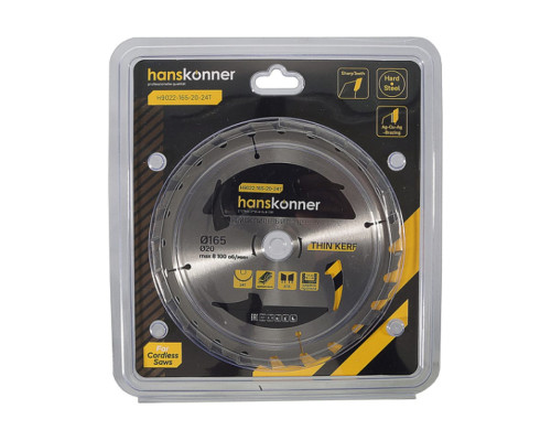 Диск пильный 165х20 мм, 24Z Hanskonner H9022-165-20-24T
