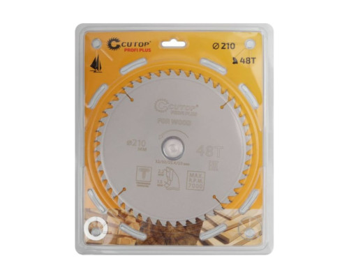 Диск пильный с тефлоновым покрытием по дереву Profi plus 210x1.5/2.2x32/30/25.4/20 мм, 48Т CUTOP 75-21048Т