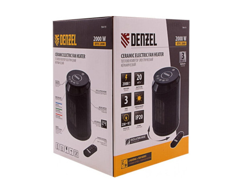Электрический тепловентилятор Denzel DTFC-2000, керамический, пульт, 3 режима, вентилятор, нагрев 1000/2000 Вт 96419