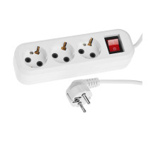 Электрический удлинитель ПВС 0.75кв мм, 3 гнезда, 2200Вт, 3м, заземление, выключатель СИБИН 55036-3