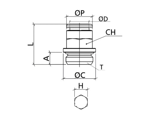 Фитинг 12 мм с наружной металлической резьбой G1/4" CDC Pneumatics BPC 12G02