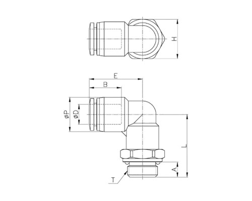 Фитинг L-образный 10 мм с наружной металлической резьбой G1/4" CDC Pneumatics PL 10G02