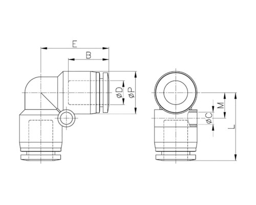 Фитинг L-образный пластик 8 мм CDC Pneumatics PUL 08N Фитинг L-образный пластик 8 мм CDC Pneumatics PUL 08N