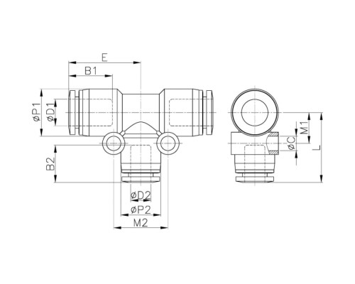 Фитинг Т-образный пластиковый 10 мм на 8 мм CDC Pneumatics PGT 1008N