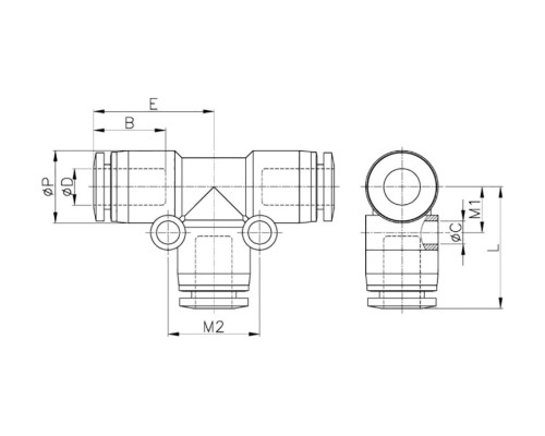 Фитинг Т-образный пластиковый 12 мм CDC Pneumatics PUT 12N