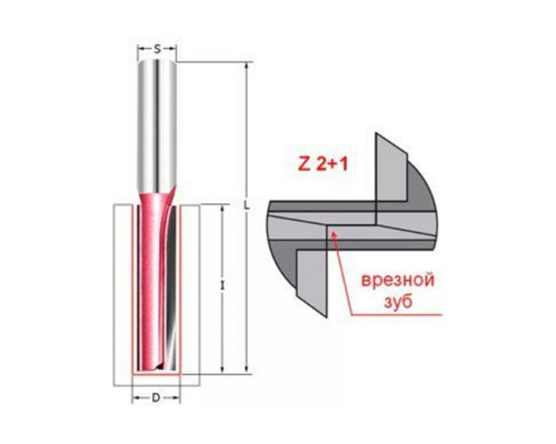 Фреза пазовая с врезным зубом Z2+1, 16x30x90 мм, хв-к 8 мм PROCUT 105854P