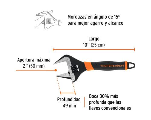 Ключ Truper разводной с узкими губками 250 мм PET-10XA 101035