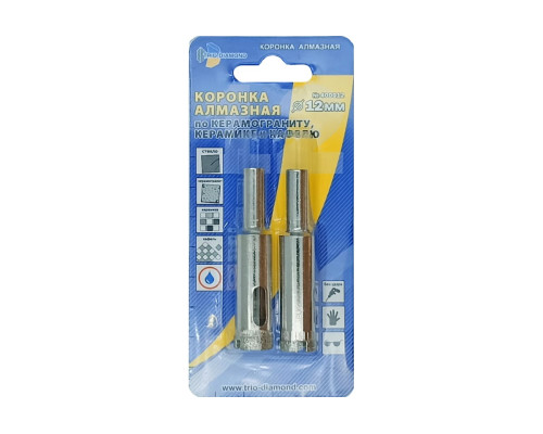 Коронка алмазная по керамике и кафелю 12 мм, 2 шт TRIO-DIAMOND 400012