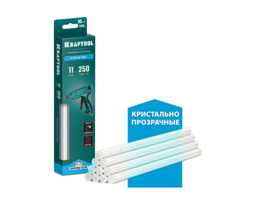 Кристально прозрачные клеевые стержни KRAFTOOL Crystal 10 шт, 11x250 мм 06846-10 Кристально прозрачные клеевые стержни KRAFTOOL Crystal 10 шт, 11x250 мм 06846-10