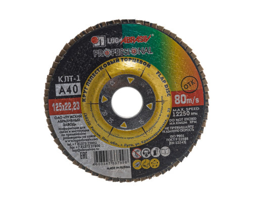 Круг лепестковый торцевой (125х22.2 мм; P40) Луга-Абразив 3656-125-40