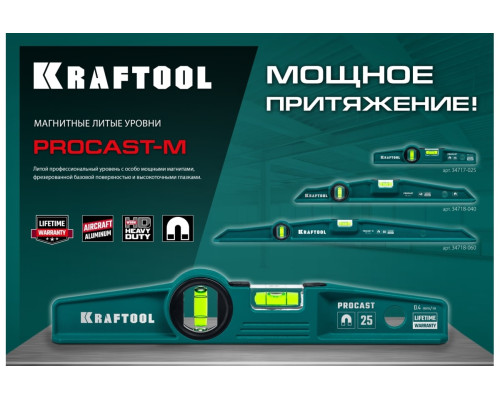 Магнитный литой уровень KRAFTOOL Procast 250 мм 34717-025