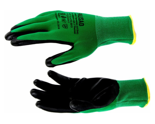 Маслобензостойкие полиэфирные перчатки с чёрным нитрильным покрытием Palisad L, 15 класс вязки 67865