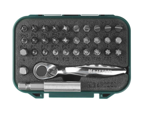 Набор бит с мини трещоткой 1/4" Kraftool EXPERT 33 предмета 26157-H33 Набор бит с мини трещоткой 1/4" Kraftool EXPERT 33 предмета 26157-H33