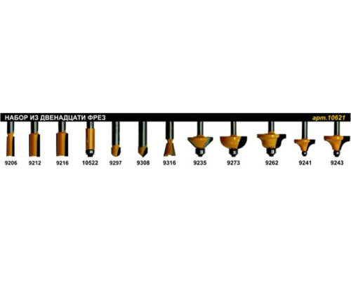 Набор фрез 12 шт. для декоративного применения Энкор 10621