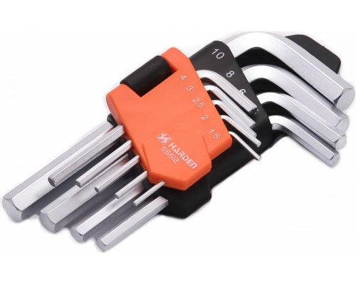 Набор имбусовых ключей HARDEN HEX, 1.5–10 мм, CRV, 9 шт 540602