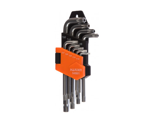 Набор имбусовых ключей HARDEN TORX, CRV, 9шт: T10,T15,T20,T25,T27,T30,T40,T45,T50 540601