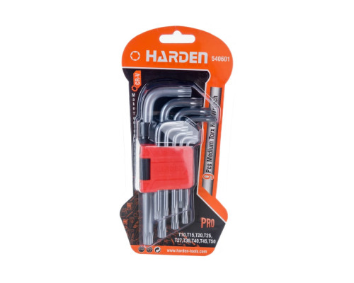 Набор имбусовых ключей HARDEN TORX, CRV, 9шт: T10,T15,T20,T25,T27,T30,T40,T45,T50 540601