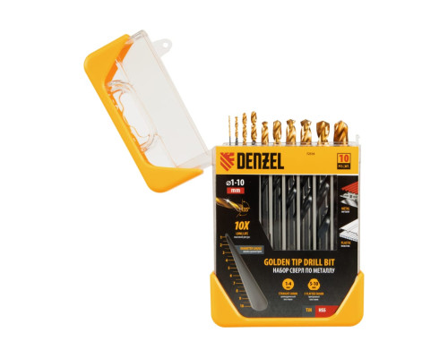 Набор сверл по металлу Golden Tip 1-10 мм, HSS-Tin, 10 шт Denzel 72316