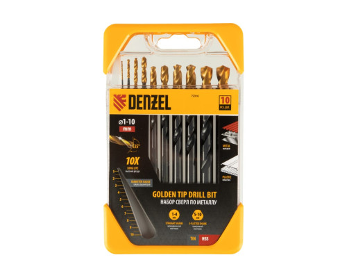 Набор сверл по металлу Golden Tip 1-10 мм, HSS-Tin, 10 шт Denzel 72316