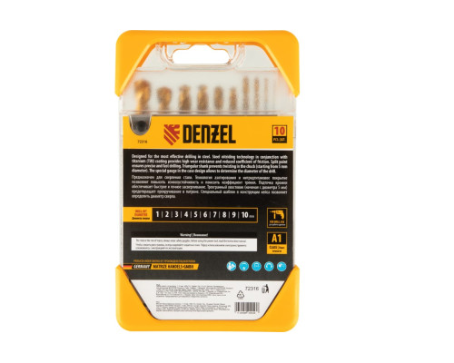 Набор сверл по металлу Golden Tip 1-10 мм, HSS-Tin, 10 шт Denzel 72316