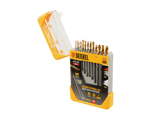 Набор сверл по металлу Golden Tip 1.5-6.5 мм, HSS-Tin, 13 шт Denzel 72318