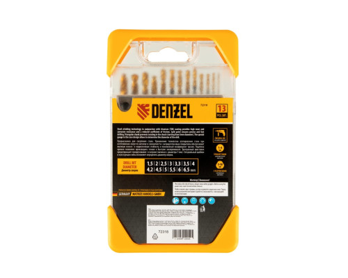 Набор сверл по металлу Golden Tip 1.5-6.5 мм, HSS-Tin, 13 шт Denzel 72318