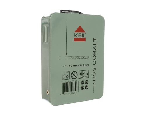 Набор сверл по металлу, кобальтовые, 1.0-10.0 мм, 19 шт. KEIL 307500110