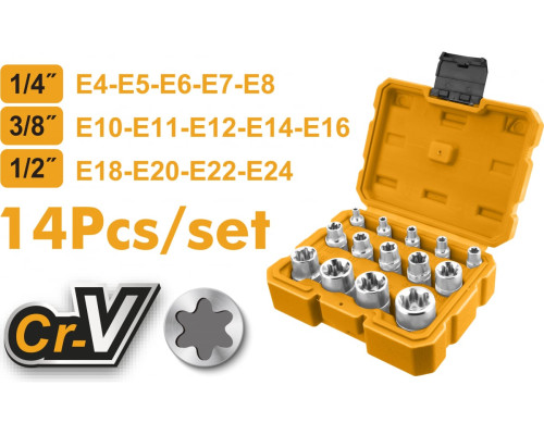 Набор торцевых головок INDUSTRIAL (14 шт; E-профиль) INGCO HKTETS0114