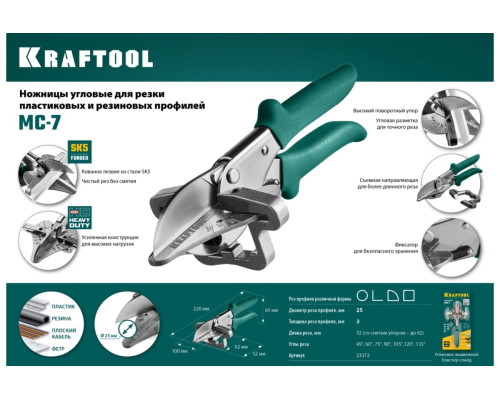 Ножницы KRAFTOOL MC-7 угловые, для пластмассовых и резиновых профилей 23372