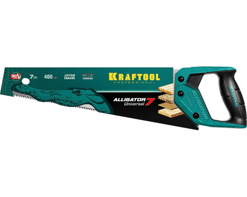 Ножовка KRAFTOOL Alligator Universal 7 универсальная, 400 мм, 7 TPI, 3D зуб, 15004-40_z01