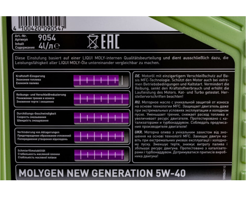НС-синтетическое моторное масло LIQUI MOLY Molygen New Generation 5W-40 4л 9054