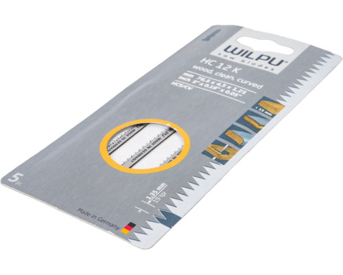 Пилка по дереву HC 12 K (5 шт; 76.5х4.5х1.25 мм; 50 мм; 19 TPI; HCS/CV) WILPU 211300005
