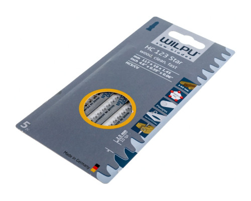 Пилка по дереву HC 123 (5 шт; 117х10х1.45 мм; 91 мм; 10 TPI; HCS/CV) WILPU 210500005