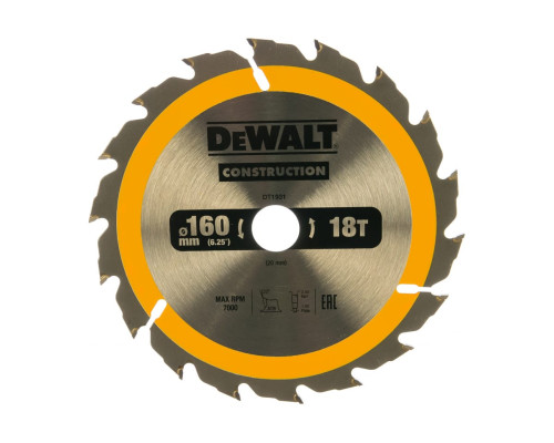 Пильный диск CONSTRUCT 160х20 мм, 18Т, ATB +20град DEWALT DT1931