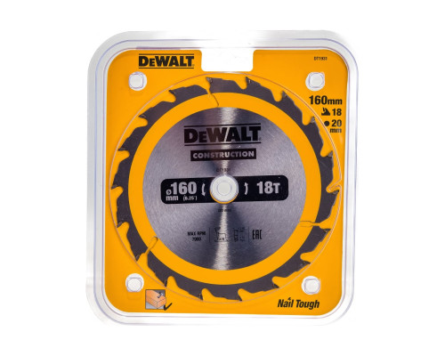 Пильный диск CONSTRUCT 160х20 мм, 18Т, ATB +20град DEWALT DT1931