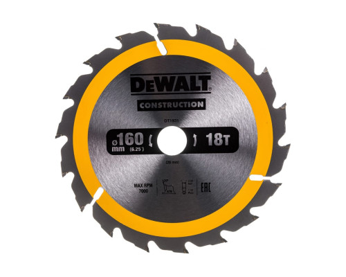 Пильный диск CONSTRUCT 160х20 мм, 18Т, ATB +20град DEWALT DT1931