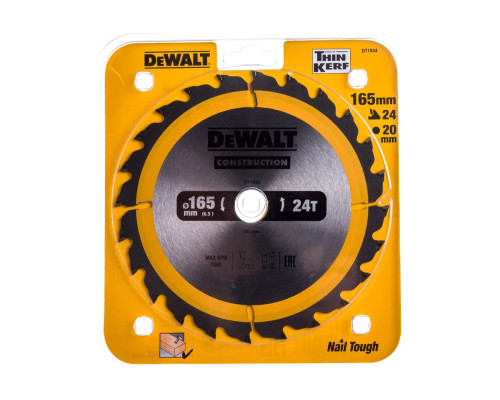 Пильный диск CONSTRUCT (165х20 мм; 24 ATB) DEWALT DT1934
