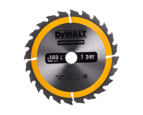 Пильный диск CONSTRUCT (165х20 мм; 24 ATB) DEWALT DT1934