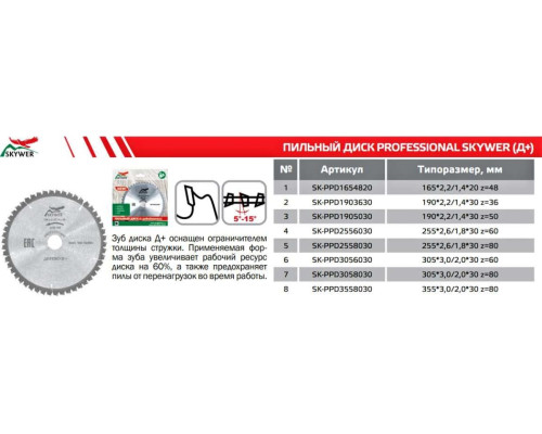 Пильный диск по дереву Профессионал 255х30 мм, 80Т SKYWER SK-PPD2558030
