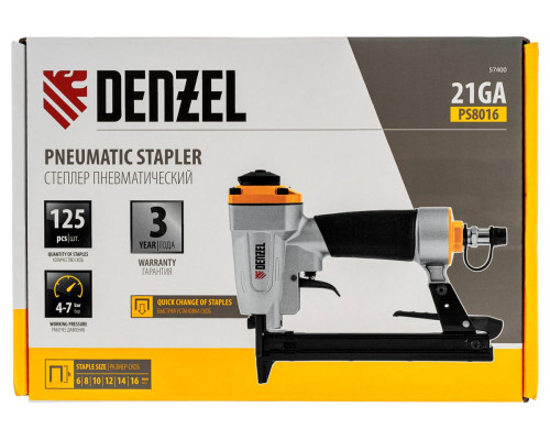 Пневматический степлер для прямоугольных скоб Denzel ps8016 21ga от 6 до 16 мм 57400