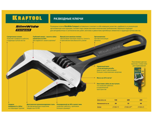 Разводной ключ KRAFTOOL SlimWide Compact, 120 / 28 мм, 27266-15