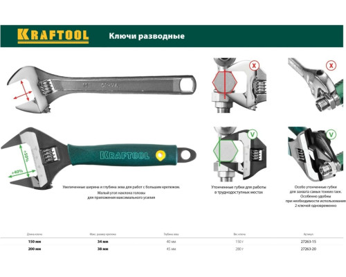 Разводной ключ KRAFTOOL SlimWide Ultra 150х34 мм 27263-15