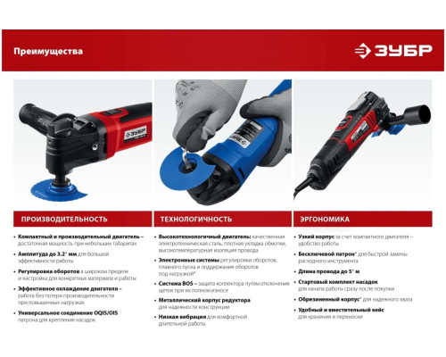 Реноватор с набором насадок ЗУБР Профессионал 550 Вт, кейс МФИ-П550 КН