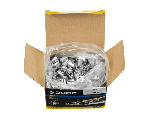 Резьбовые заклепки с насечками ЗУБР Профессионал стальные, стандартный бортик, М8, 250 шт. 31317-08