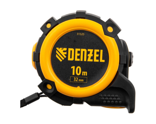Рулетка Denzel 10 м, 32 мм, автоматическая фиксация, нейлоновое покрытие, магнит. зацеп, двухсторонняя разметка 31525