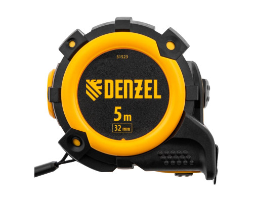 Рулетка Denzel 5 м, 32 мм, автоматическая фиксация, нейлоновое покрытие, магнит. зацеп, двухсторонняя разметка 31523