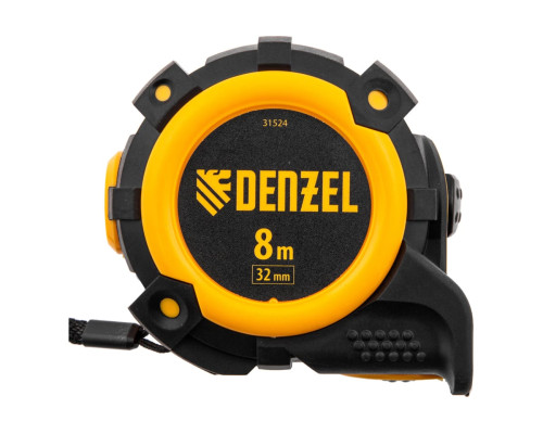 Рулетка Denzel 8 м, 32 мм, автоматическая фиксация, нейлоновое покрытие, магнит. зацеп, двухсторонняя разметка 31524
