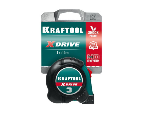 Рулетка KRAFTOOL X-Drive 3м/19мм с ударостойким обрезиненным корпусом 34122-03-19_z02